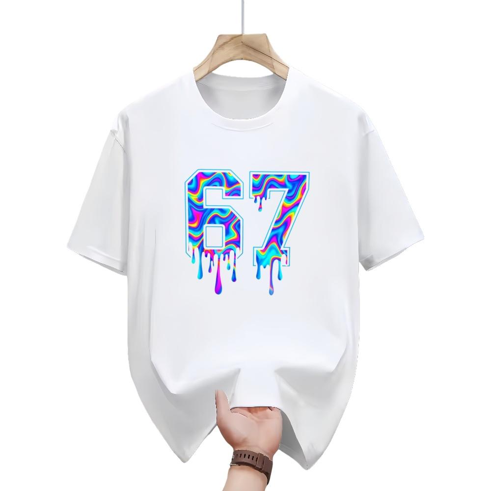 Outdoor Daily Casual Men s and Women s Number 67 Graphic T-shirt Minimalist and Fashionable Summer Top 6XL чёрный