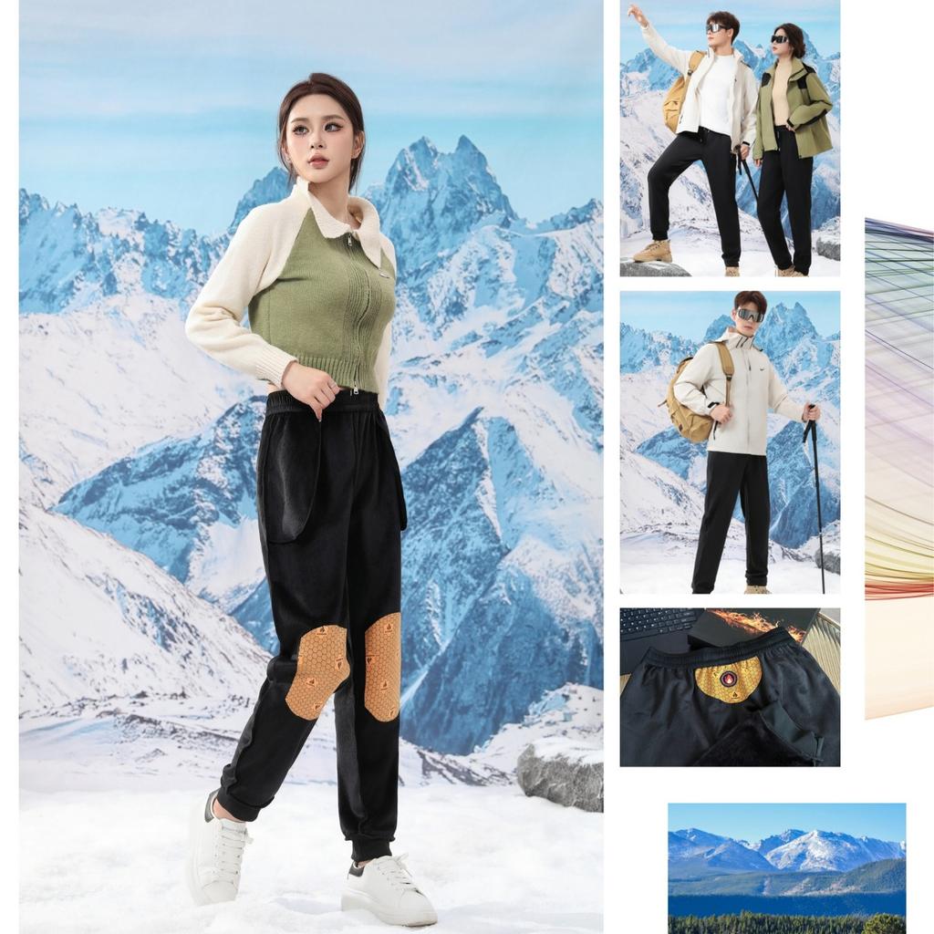Hanfeng pants fleece thickened men and women couple windproof pants thermal pants cold casual pants