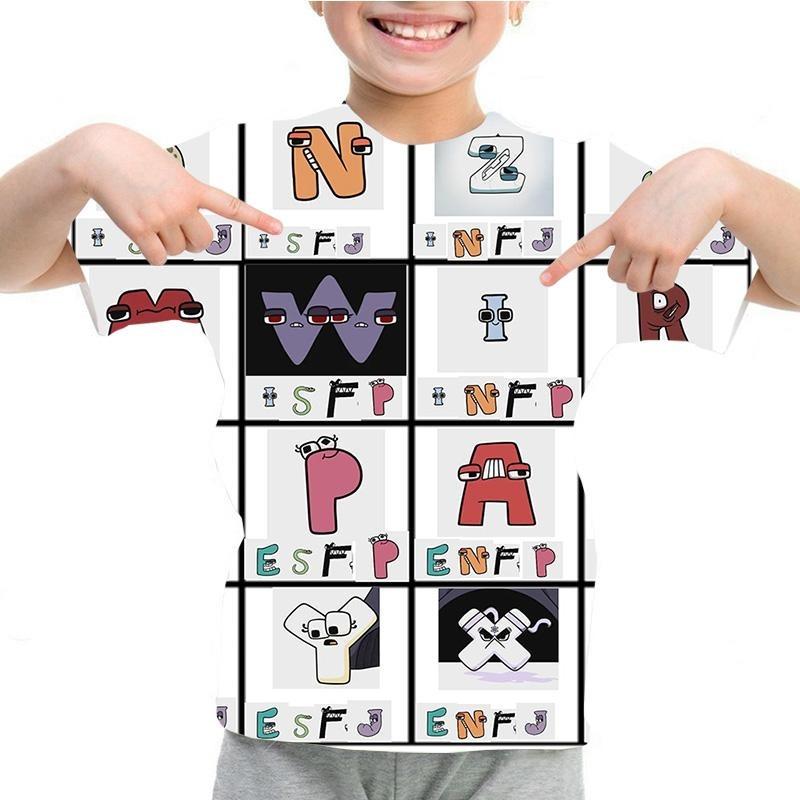Summer Fashion Kids T-shirt Cartoon Alphabet Pattern 3D Print Casual Loose Outdoor Girl and Boy Short Sleeve Tees Top Pullover