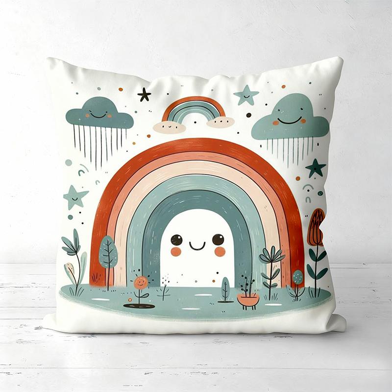 Cute Rainbow Patterned Cushion Covers for Home Decor Polyester Pillowcase, Sofa Decorative Cushion Cov Headboard Pillow