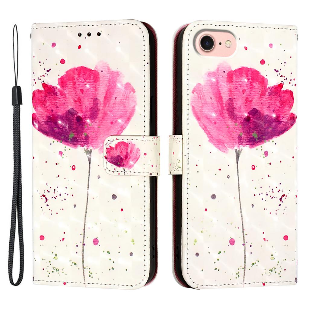 For iPhone 16e Leather Case Pattern Printing Wallet Stand Mobile Cover with Strap
