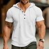 Men Top Hooded Drawstring Solid Short Sleeves Texture Pullover Waffle Color Slim Fit Casual Daily Wear Mid Length