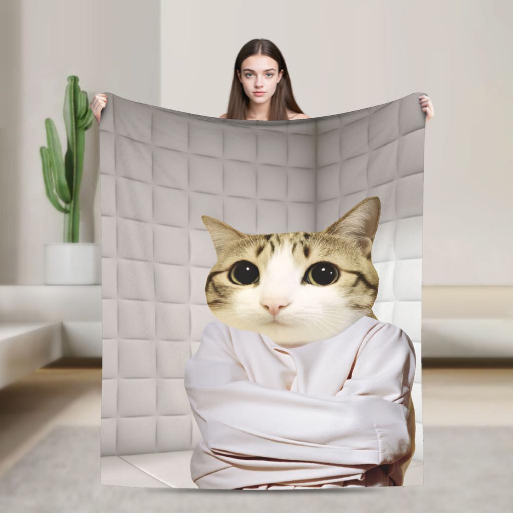 Miauw Kat Uil Bellen Telefoon Thema Warme Gezellige Deken Esthetische Reis Plaid Home Decor Flanellen Sprei Bank Bed Cover