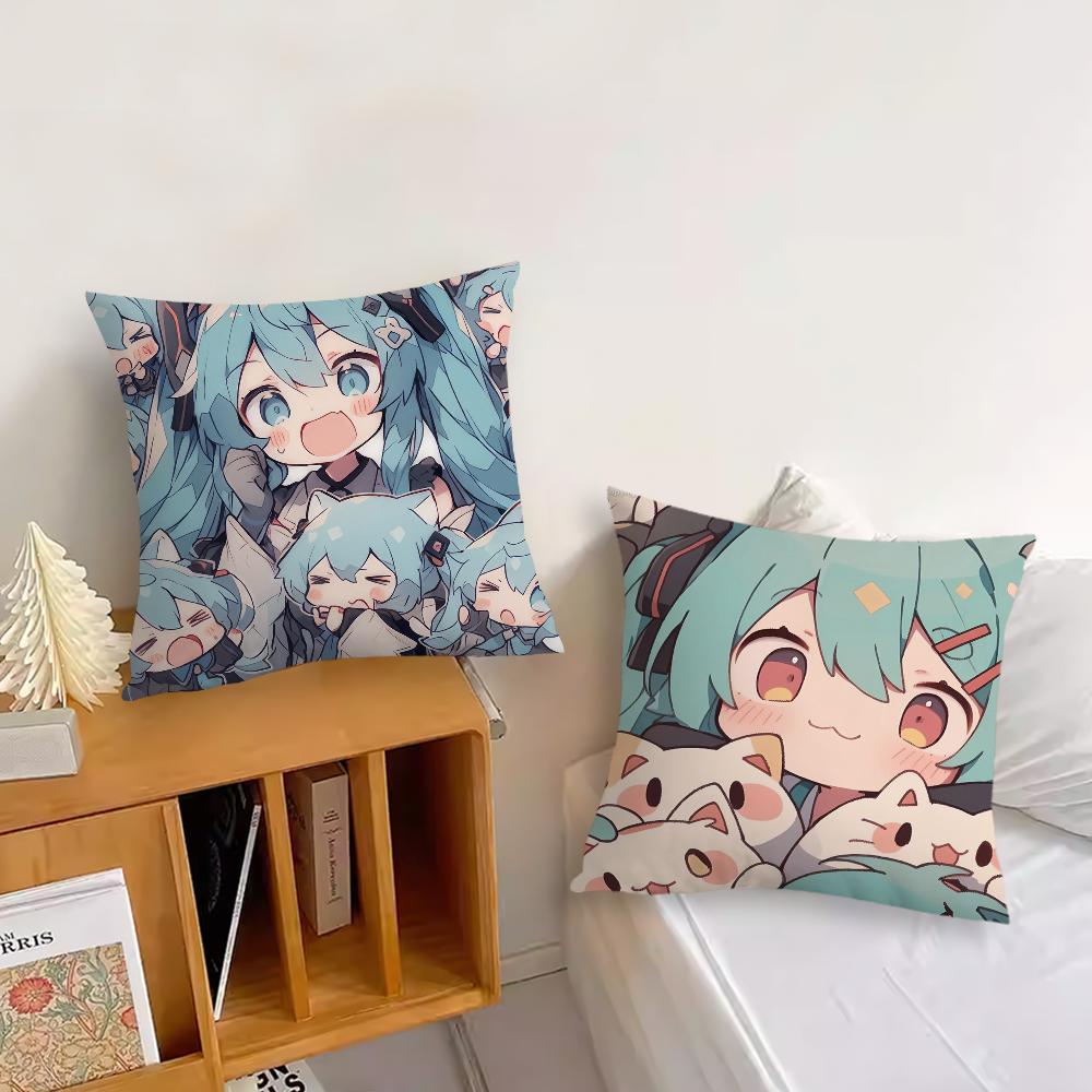 Klassischer Spielkissenbezug Sofa Wohnzimmer Schlafzimmer Kopfteil Rückenlehne Kissen Quadratisches Kissen H-Hatsune Mädchen M-Miku Nickerchenzeit