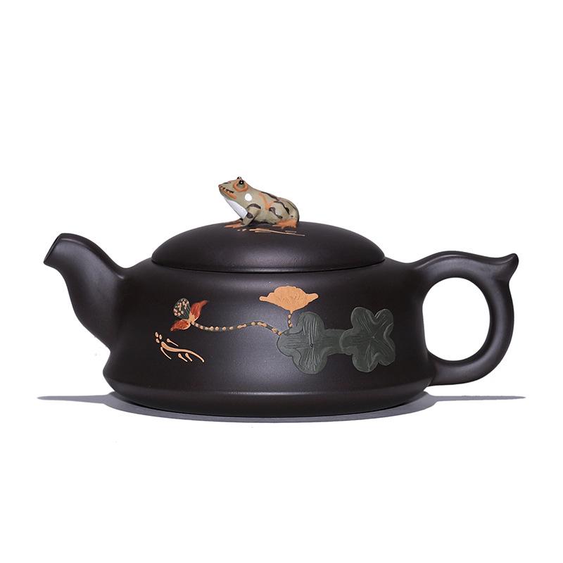 Handmade Yixing Zisha Black Zhuni Teapot with Lotus Pond Moonlit Design