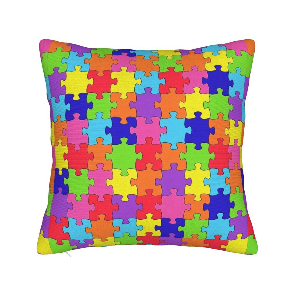 Vibrant Neon Dense Autism Puzzle Pillow Cover Comfy Cushion Cover Fashion Pillow Case For Sofa Car Home Decor