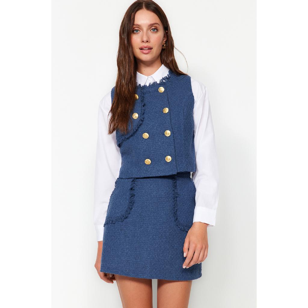 Detailní mini tkaná sukně z Indigo Tweed Fabric Tweed Twoaw24et00204