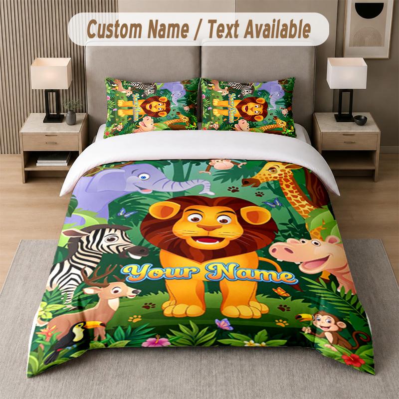 Wildlife Animals Theme Custom Text Or Name 3Pcs Bedding Set 1 Flat Sheet & 2 Pillowcases Personalized Home Bedding