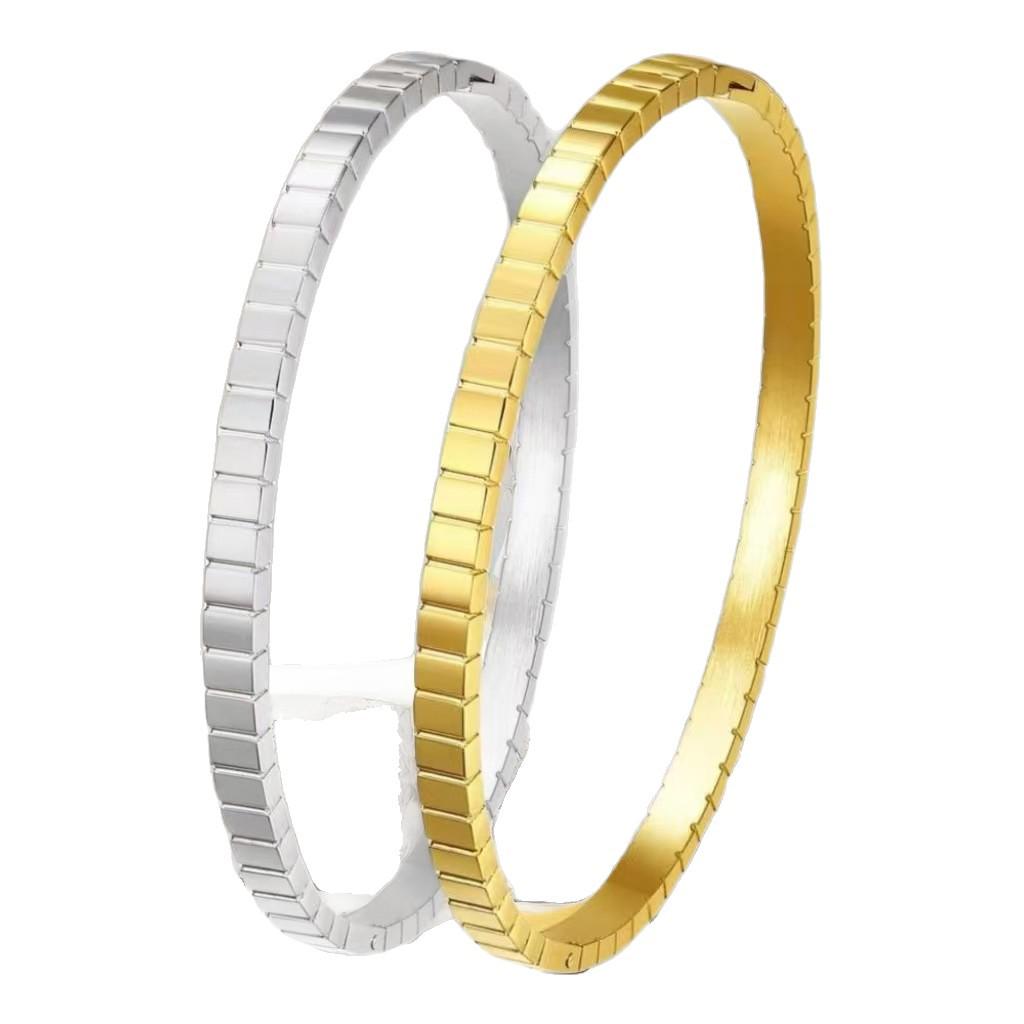 High-End Titanium Steel Geometric Bangle for Women - Light Luxury Stainless Steel Bracelet