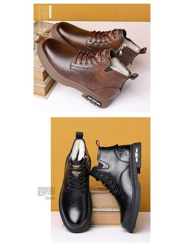 Men's Retro Leather Ankle Boots - Autumn/Winter British Style, High Top Lace-up.