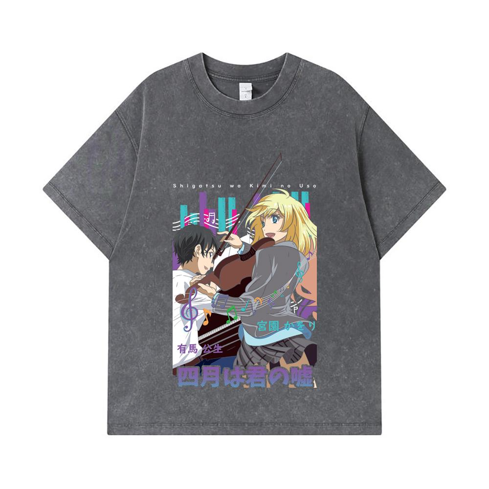 275 GSM Washed T-shirts 100% Cotton Your Lie in April V1 Print Unisex Heavy Cotton T Shirt