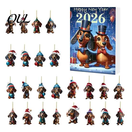 Calendari dell'Avvento 2026 Collezione Dachshund Carini, 24 Giorni Ciondolo Acrilico 2D Regalo di Natale per Amanti dei Cani Calendario del Conto alla Rovescia, Ornamenti da Collezione,