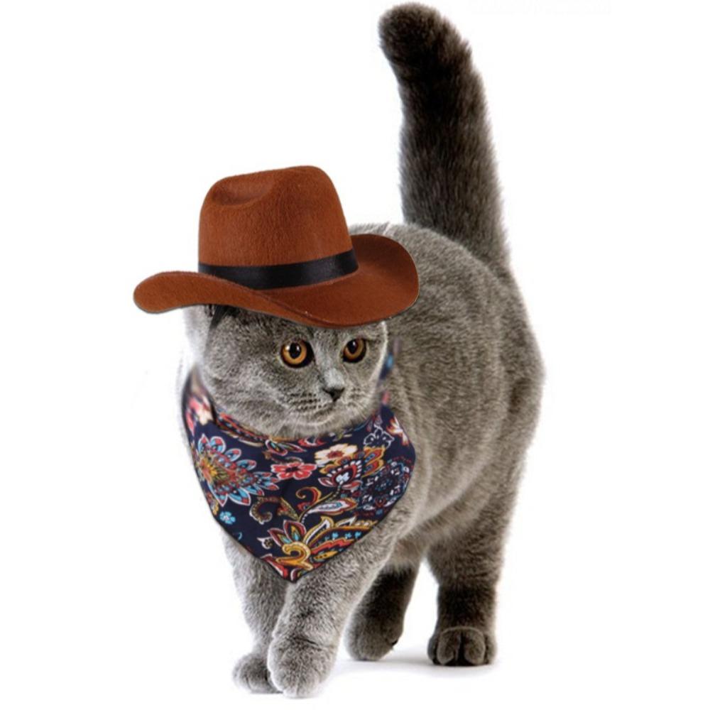 Pet Hat Set Retro Triangle Scarf Pet Accessories Cat Dog Western Cowboy Hat Pet Cosplay Decoration Supplies Pet Hat Scarf Set