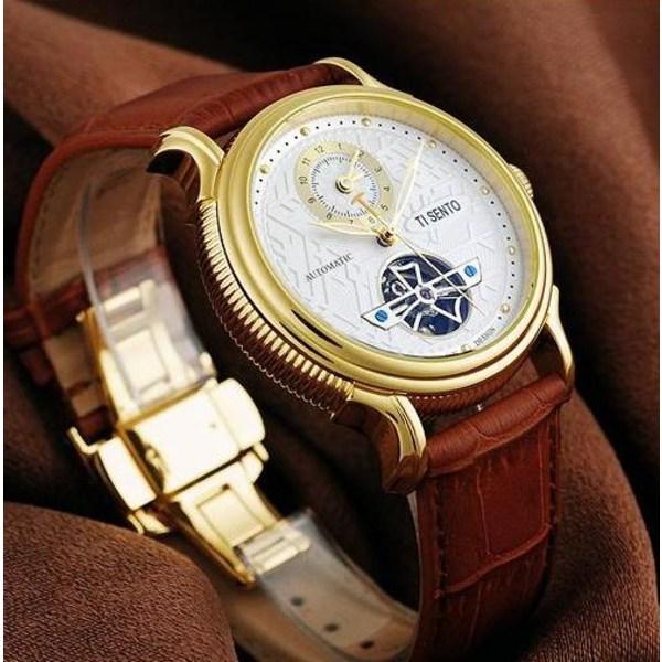 [Ticento]Herren Automatikuhr Leder TS50011GD DUAL, Koreanische Luxusuhren