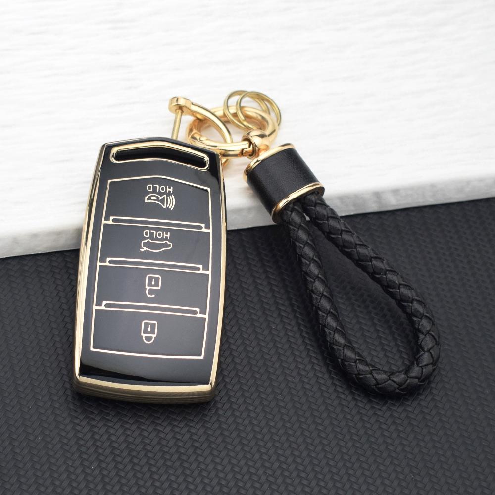 TPU Car Smart Key Case Cover for Hyundai Genesis G70 G80 G90 EQ900 4 Buttons Full Protection Key Fob Shell Protector Key Chains