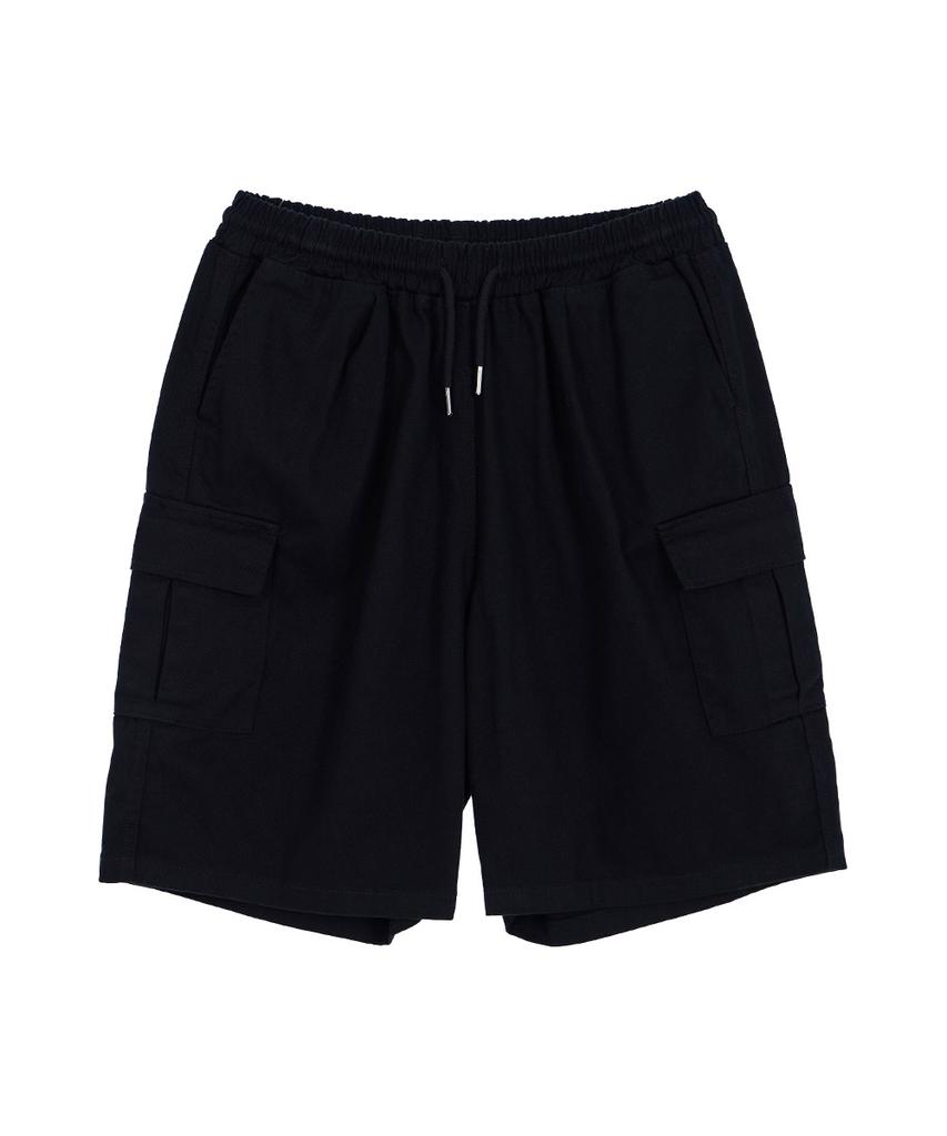 MAKEITTO 6 Pockets Semi Wide Cargo Half Pants_Black