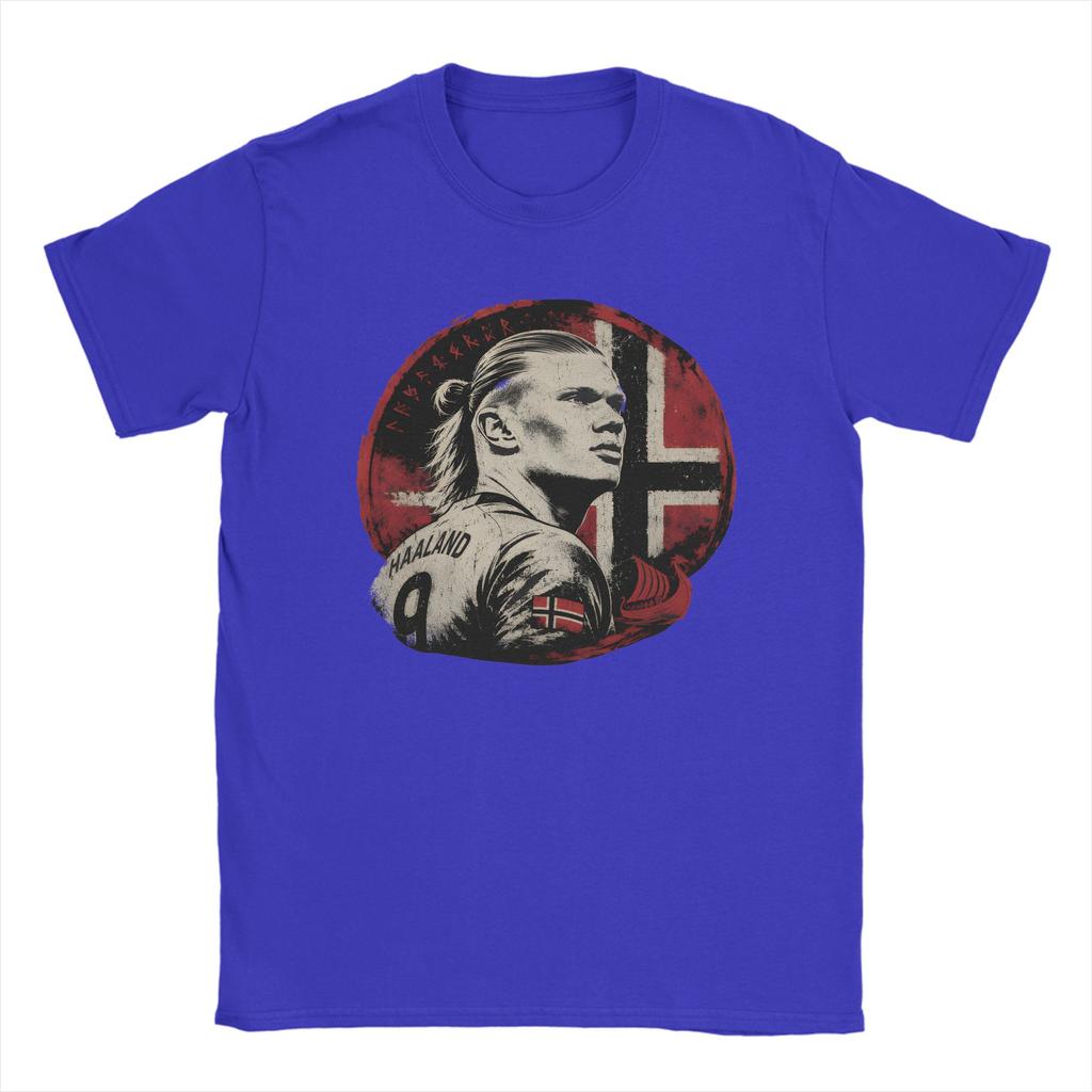 Haaland Viking Warrior Football TShirt Unisex Cotton Tops Shirts Vintage Norway Round Neck Short Sleeve