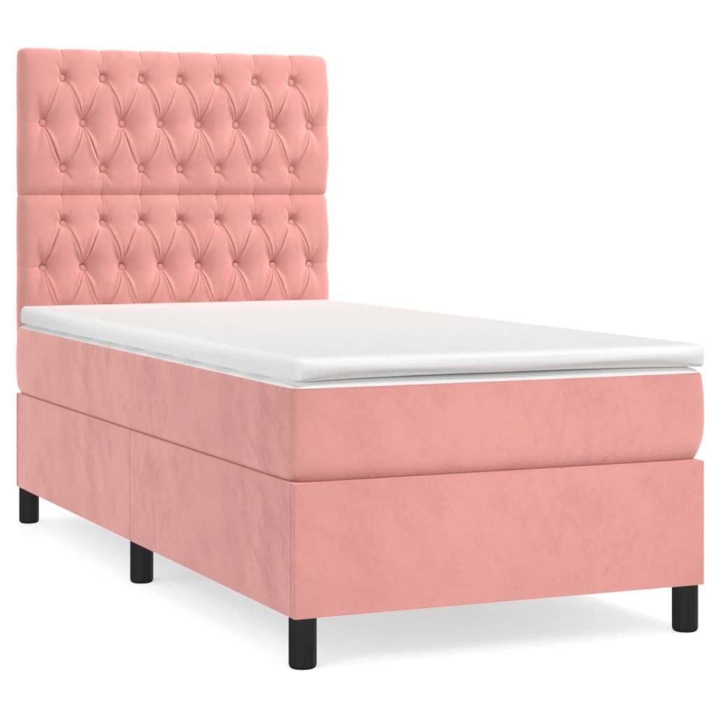 Pink Box Spring Bed with Mattress 80x200 cm Velvet