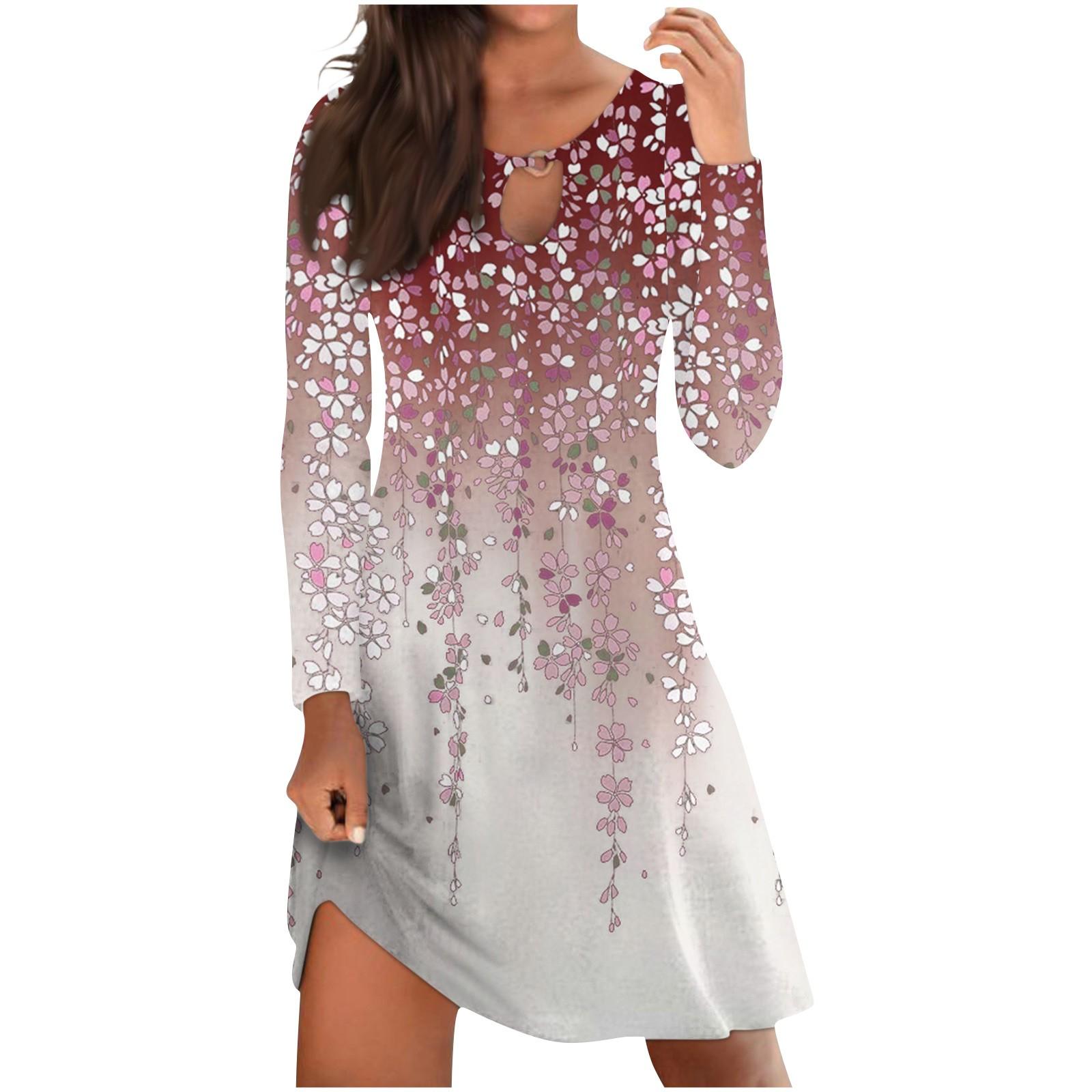 

Женское повседневное удобное платье с длинными рукавами и большим распашным принтом на груди XXXL винный