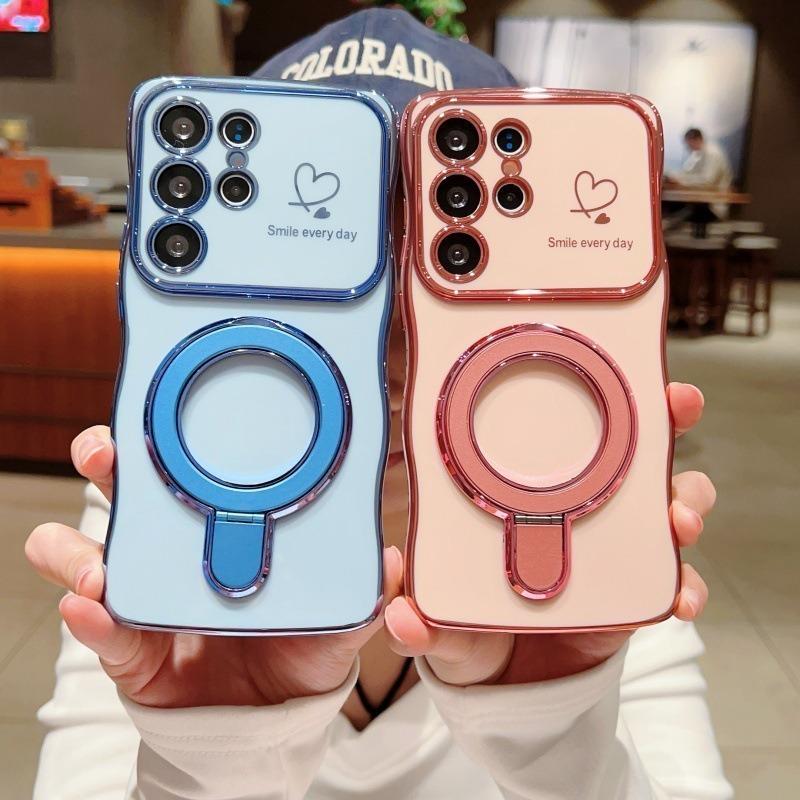 Wave large window for Galaxy S25Edge electroplating love mobile phone case Samsung A55 hardware bracket S26U