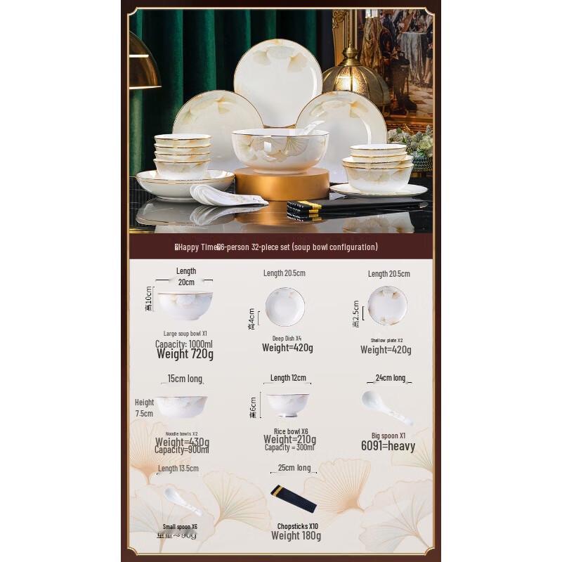 Linpan Light Luxury Chinese Ceramic Tableware Set