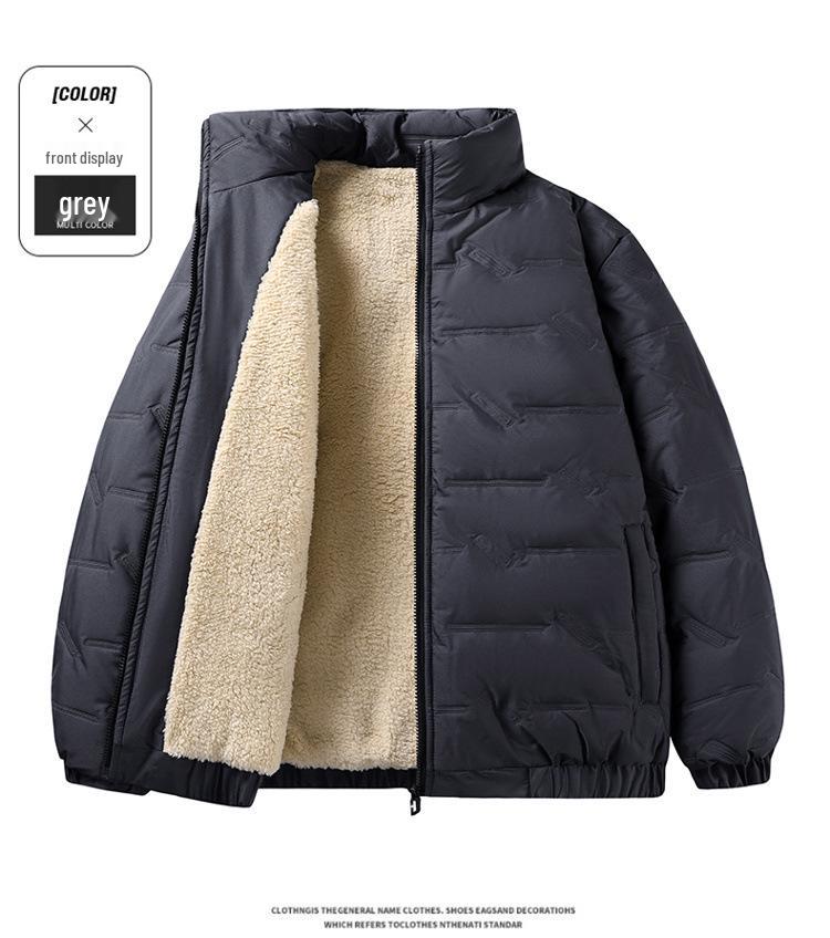 Men's Winter Business Casual Lambswool Jacket, Stand Collar, Thickened, Plus Size, Fleece-Lined, Warm Cotton.