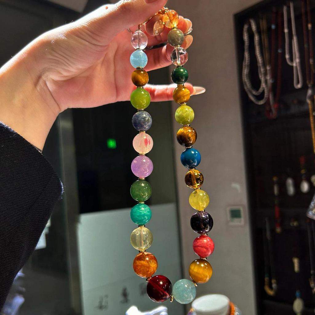 Zhu Zhu's Style Crystal Round Bead Necklace - Wei Xue's Natural Multi-Treasure Design
