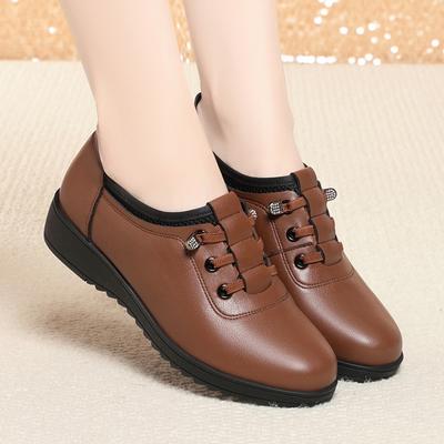 Scarpe Casual, Tacco Zeppa di Media Lunghezza per Primavera e Autunno, Comode Scarpe da Donna in Pelle Monocolore, Suola Morbida, Scarpe a Calzino