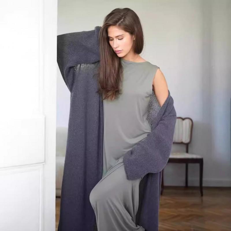 Womens Oversized Crochet Knit Cardigan With V-Neck Loose Fit Long Sleeve Lightweight Mohair Blend Open Front Sweater