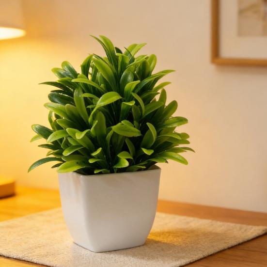 4 Stück Mini künstliche grüne Topfpflanzen, kleine Fake-Pflanzen mit Topf für Zuhause, Büro, Indoor, Tisch, Regal, Bauernhaus, Badezimmer Dekoration