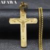 Jesus Kreuz Großes Anhänger Halskette für Frauen Männer Edelstahl Gold Farbe Christliche Kette Schmuck collier hommes N2346S02