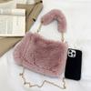 Simple Faux Fur Tote Bucket Bag Metal Chain Crossbody Bag For Women's Daily Casual Use Plush Bag Furry Purse CLE