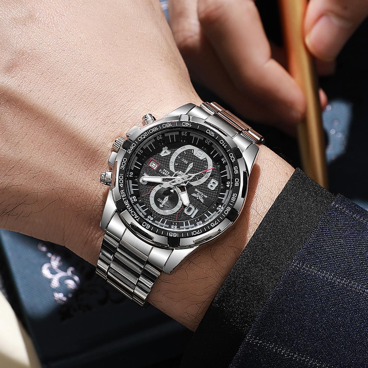 Men S Multifunctional Calendar False Three-Eyed Quartz Steel Belt Men S Hand Watch