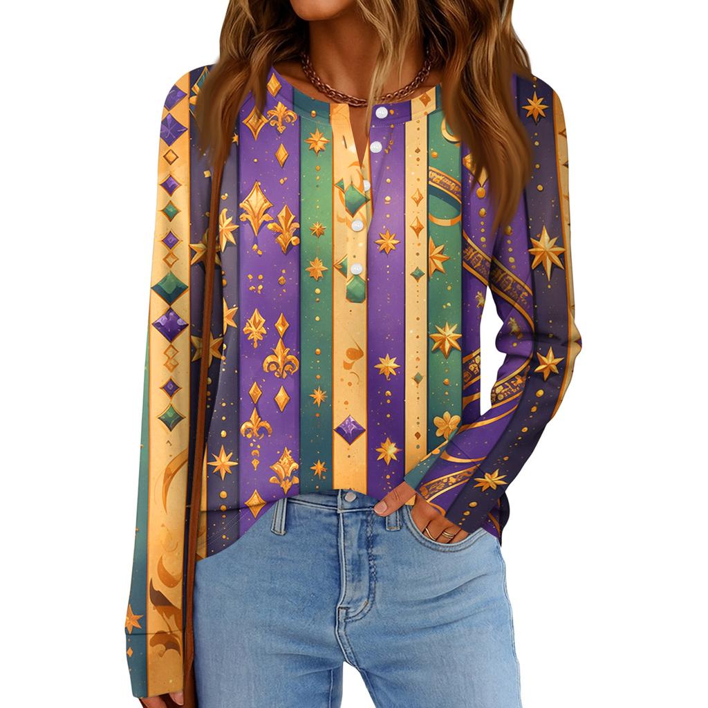 Women's Fashionable Loose Long Sleeved Carnival Printed Casual Top