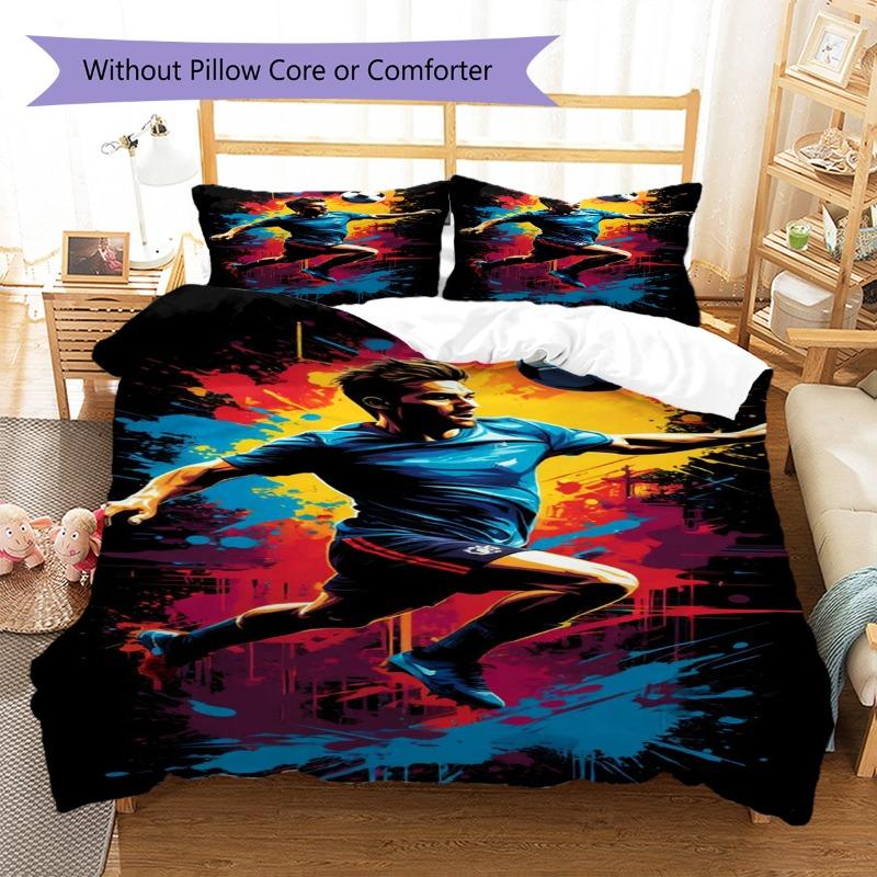 Soccer Player Color Splash Graffiti Art Print 3 Pieces Duvet Cover Set Sports Fan Bedding Bedroom Home Decor Without Pillow Core