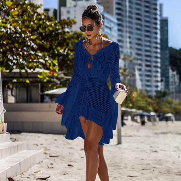 Vestito da spiaggia estivo sexy in maglia da donna, con protezione solare, traforato, per la spiaggia