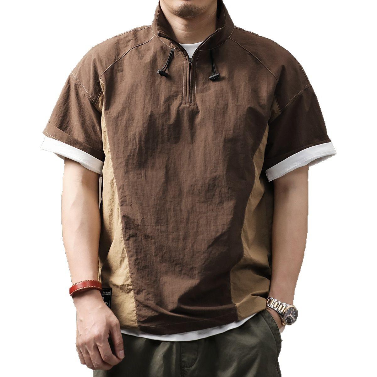 

New Style Quick-dry Polo Shirt Men s Short-sleeved T-shirt Summer Outdoor Lightweight Half-zip Casual T-shirt M