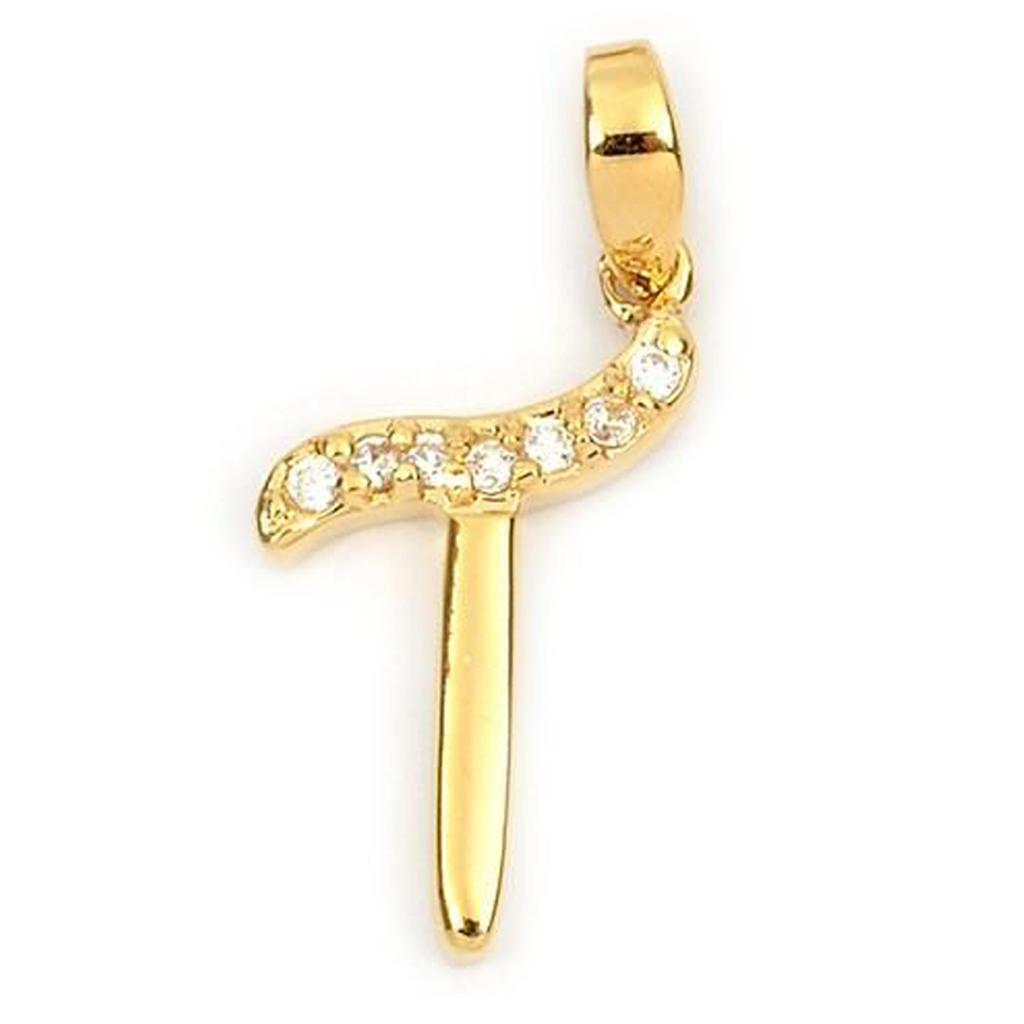 Les Trésors De Lily [M8739] - Gold Plated Pendant 'Letter T' White Gold - 20x10 Mm