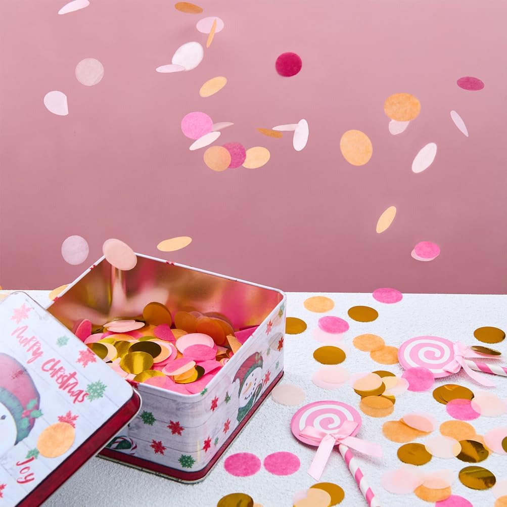 Hot Pink Orange and Gold Tissue Confetti Dots Table Decoration for Birthday Graduation Wedding Toss Groovy Fall Autumn Party, 1 inch in Diameter, 100