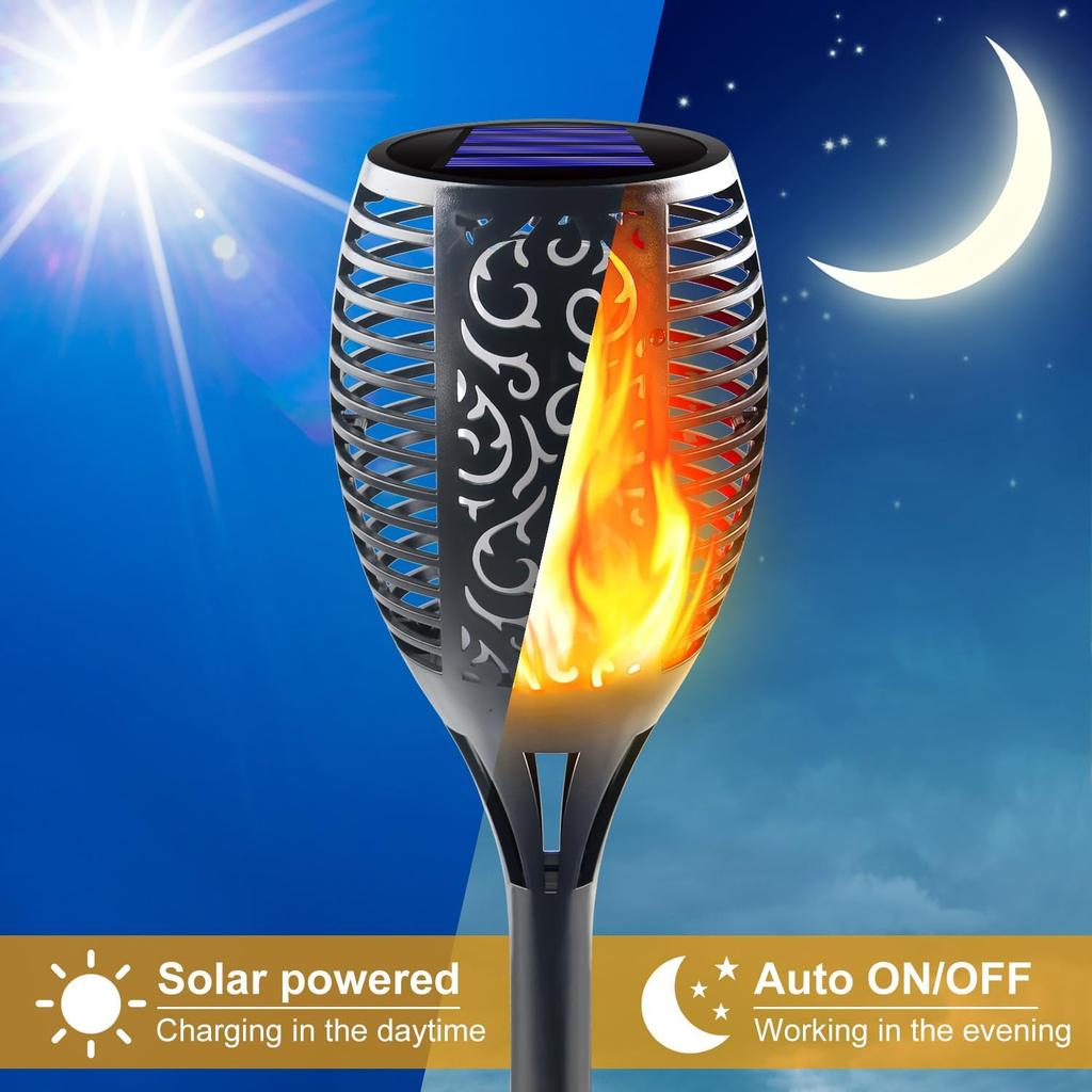 Large Solar Torch Light with Flickering Flame, Upgraded Ultra-Bright Solar Outdoor Lights, Waterproof Landscape Decorations Lighting Security Tiki
