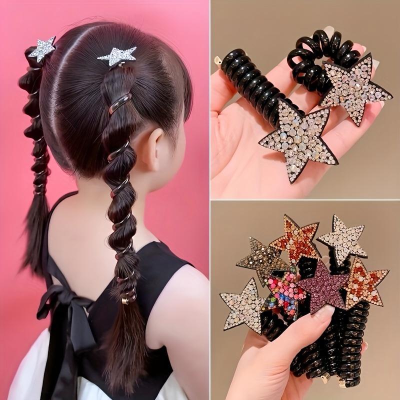 Rhinestone Star Phone Cord Hair Ties For Girls, Colorful Spiral Scrunchies, Hair Accessories For Girls Gift