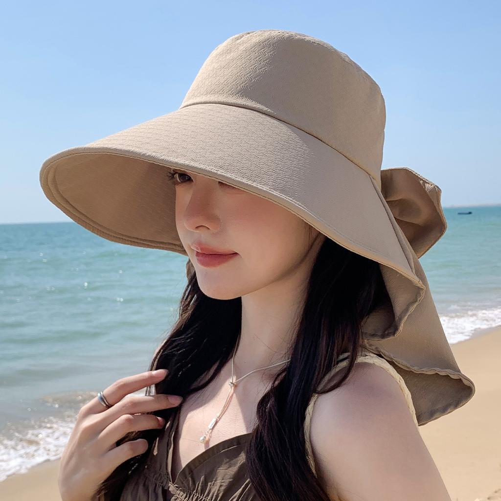 Summer outdoor sun protection sun hat women's big eaves sun protection face protection UV protection bucket hat shawl hat