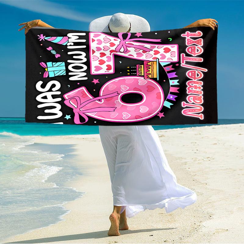 1PC Custom Name Happy Birthday Celebration Beach Towel Highly Absorbent And Sand-Resistant Towel for Swimming, Pool, Yoga, And Travel Lightweight