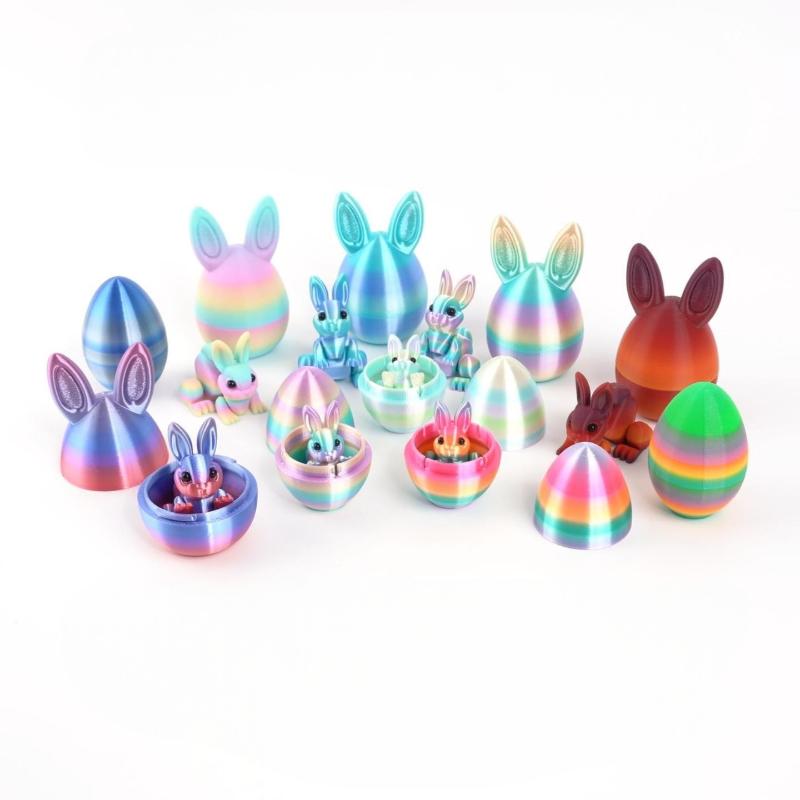 3D Printed Rabbit Eggs Ornament Animal Model Easter Rabbit Home Desktop Ornament Happy Easter Gift For Kids