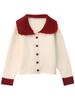 2025 Color Block Red Peter Pan Collar Knit Cardigan for Women