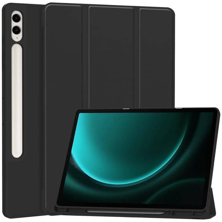 3-Fold Pure Color TPU Smart Leather Tablet Case with Pen Slot