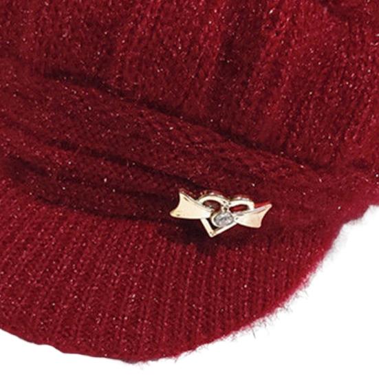 Knitted Hat Peaked Love Heart Decor Thickened Plush Lining Keep Warm Solid Color Winter Thermal Middle-aged Women Cap for Gift