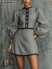 French Chic Gray Striped Knit Dress - New Autumn Style, Trendy & Elegant