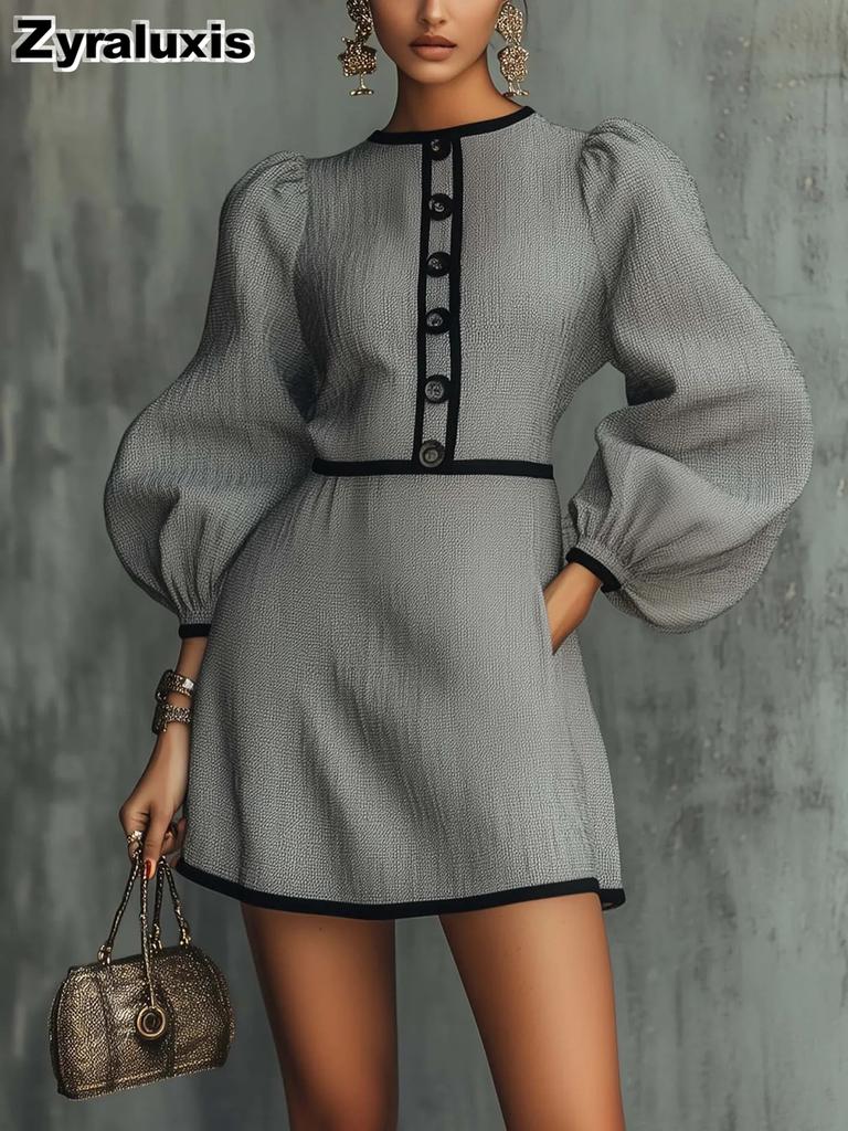 French Chic Gray Striped Knit Dress - New Autumn Style, Trendy & Elegant