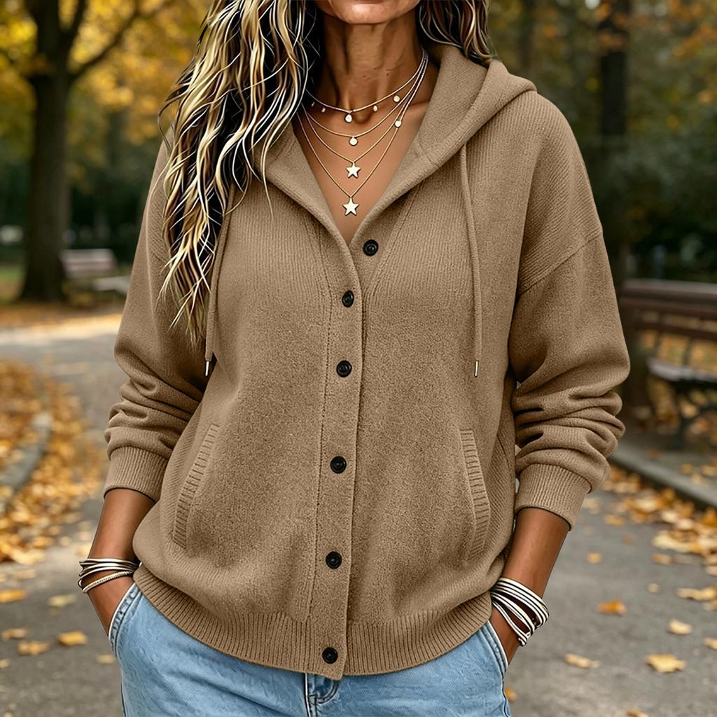 Women's Casual Hooded Knit Cardigan Sweater - Color, Button Front, Versatile